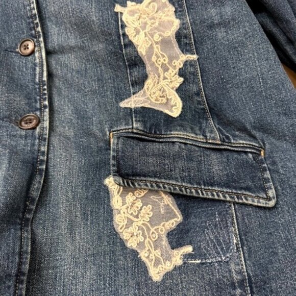 Lauren Ralph Lauren Lace Patchwork Denim Indigo Button Blazer Size 18W - Picture 5 of 7